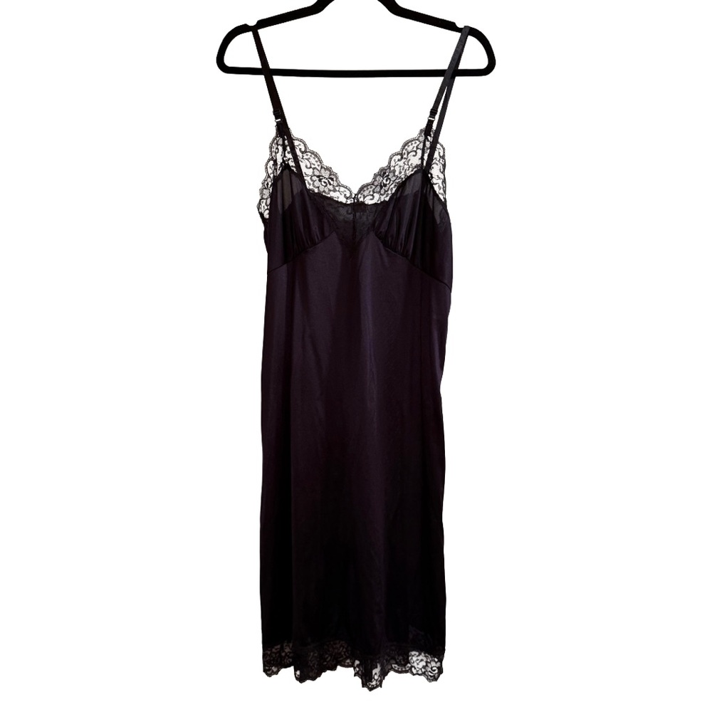 Vintage Black Nylon & Lace Full Slip Adjustable Straps Size 38 / Size Small